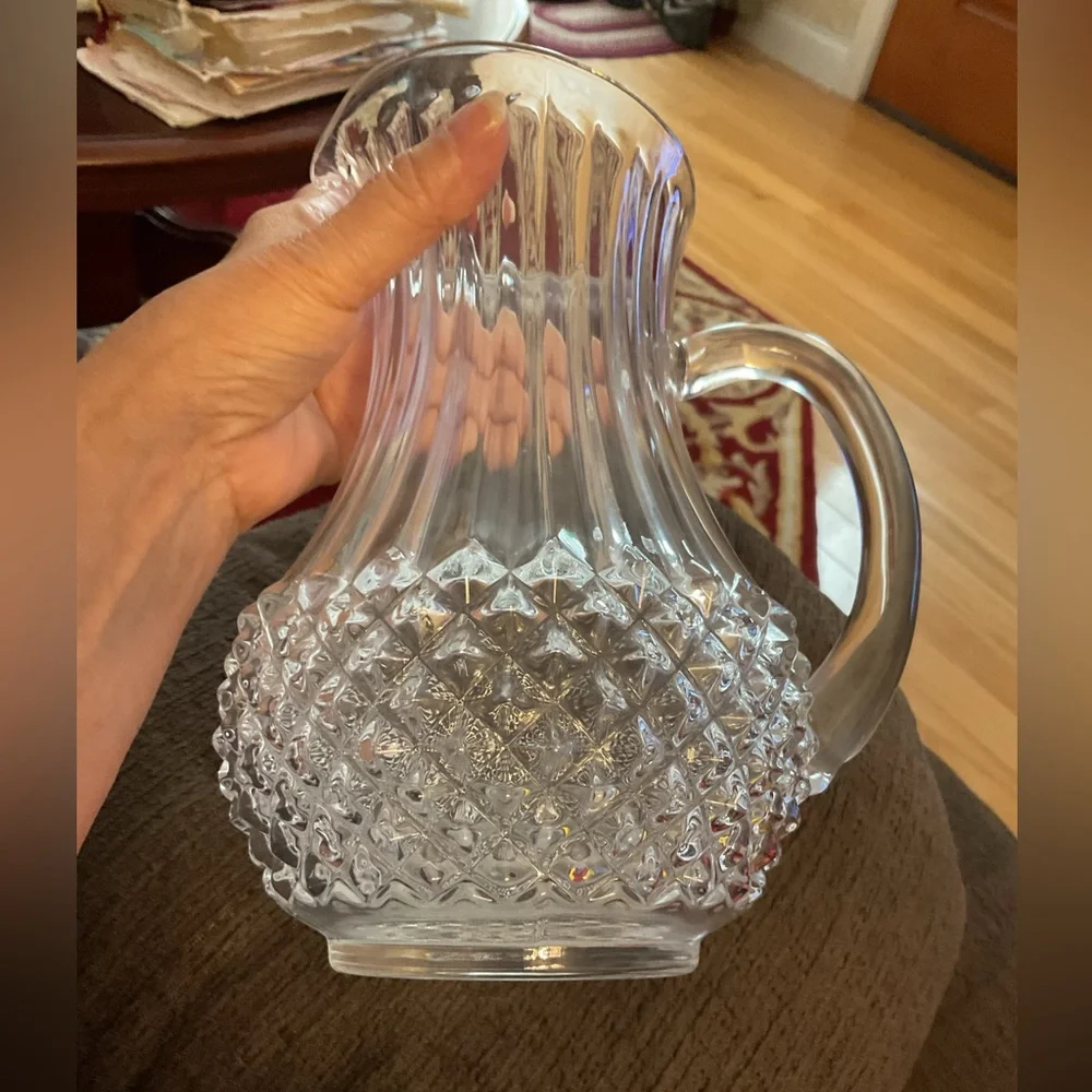 VTG Longchamp Crystal D’Arques Diamond Cut 24% Lead Crystal Clear Pitcher EUC - Picture 5 of 9